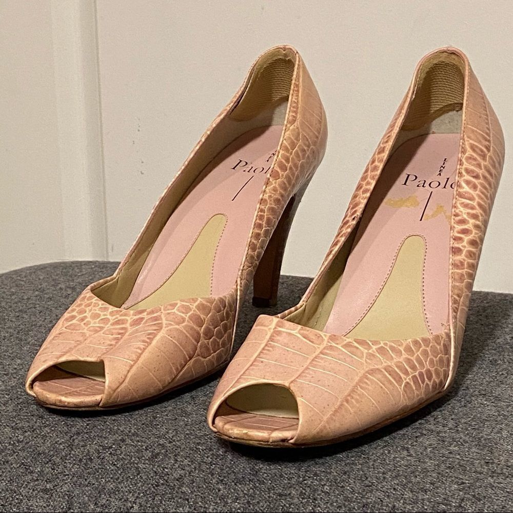Linea Paolo Italy Nude Peep Toe Alligator Leather Heel 8.5